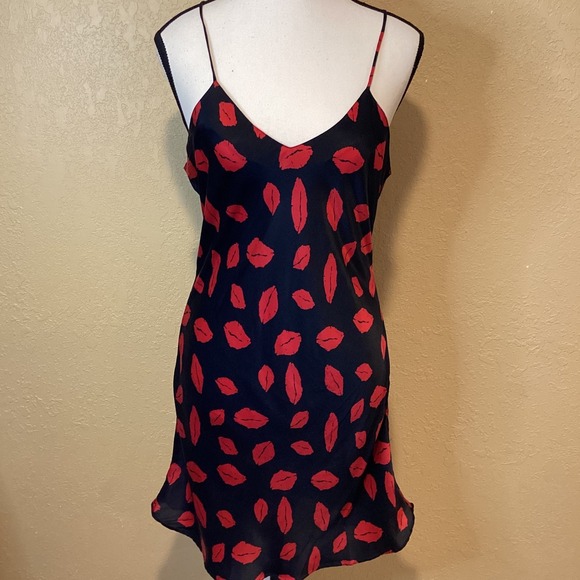 Vintage Romantico by Intimo 100% Silk Mini Slip Dress, Red Lips Black Size Small - Picture 1 of 6